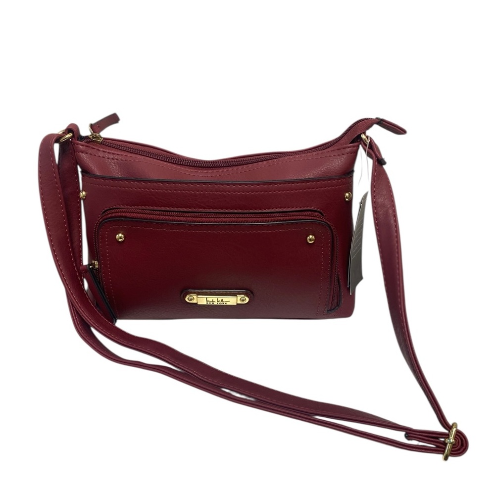 Nicole Miller Deep Wine Crossbody Bag Gold Hardware Pockets Adjustable Strap NWT